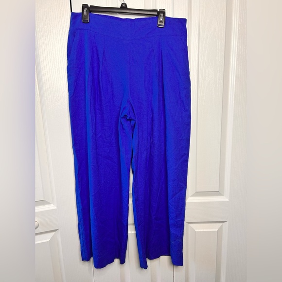 Nine West Women’s Linen Blend Royal Blue Soft Pull On Wide Leg Pants L Lined - Picture 2 of 10